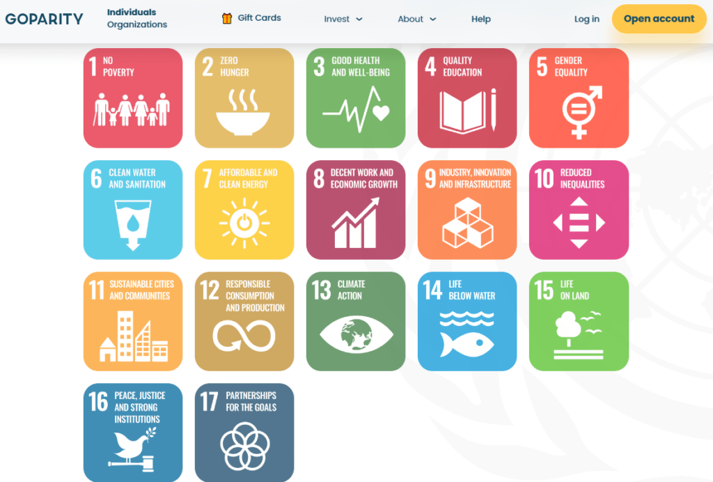 Invest in the 17 UN sustainabillity goals at GoParity